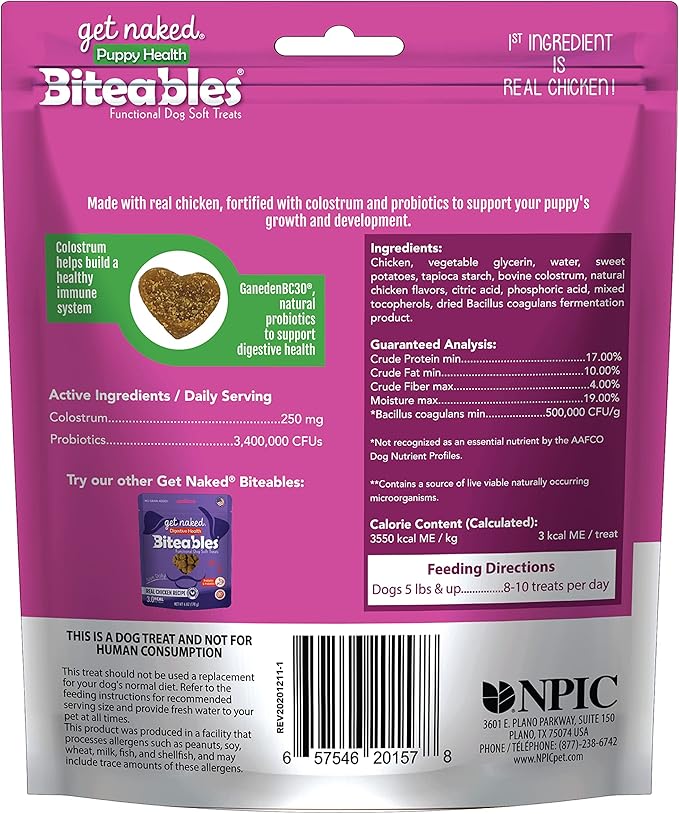 Get Naked 1 Pouch Puppy Health Soft Dog Treats, 6 Oz, Brown (201578)
