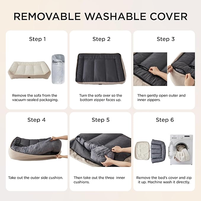 Bedsure SupportMax™ XL Plus Orthopedic Dog Beds Large Sized Dog - Extra Thick Supportive Dogs Couch with Waterproof Washable Cover, Jumbo Pet Sofa with Soft Sherpa and Nonskid Bottom, Grey, 48"