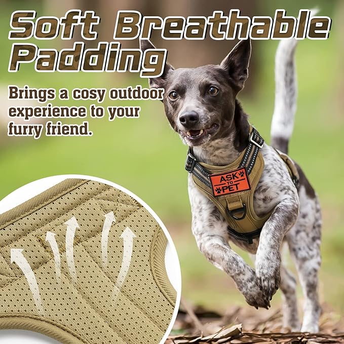 rabbitgoo Tactical Dog Harness for Large Dogs, No Pull Military Service Vest with Handle & Molle, Easy Control for Training Walking, Adjustable Reflective Straps, Brown, L