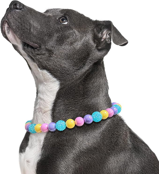 Beaded Dog Necklace Collar, Adjustable Jewelry-Inspired Design with Sparkle Beads (Iridescent Pastels, Large)