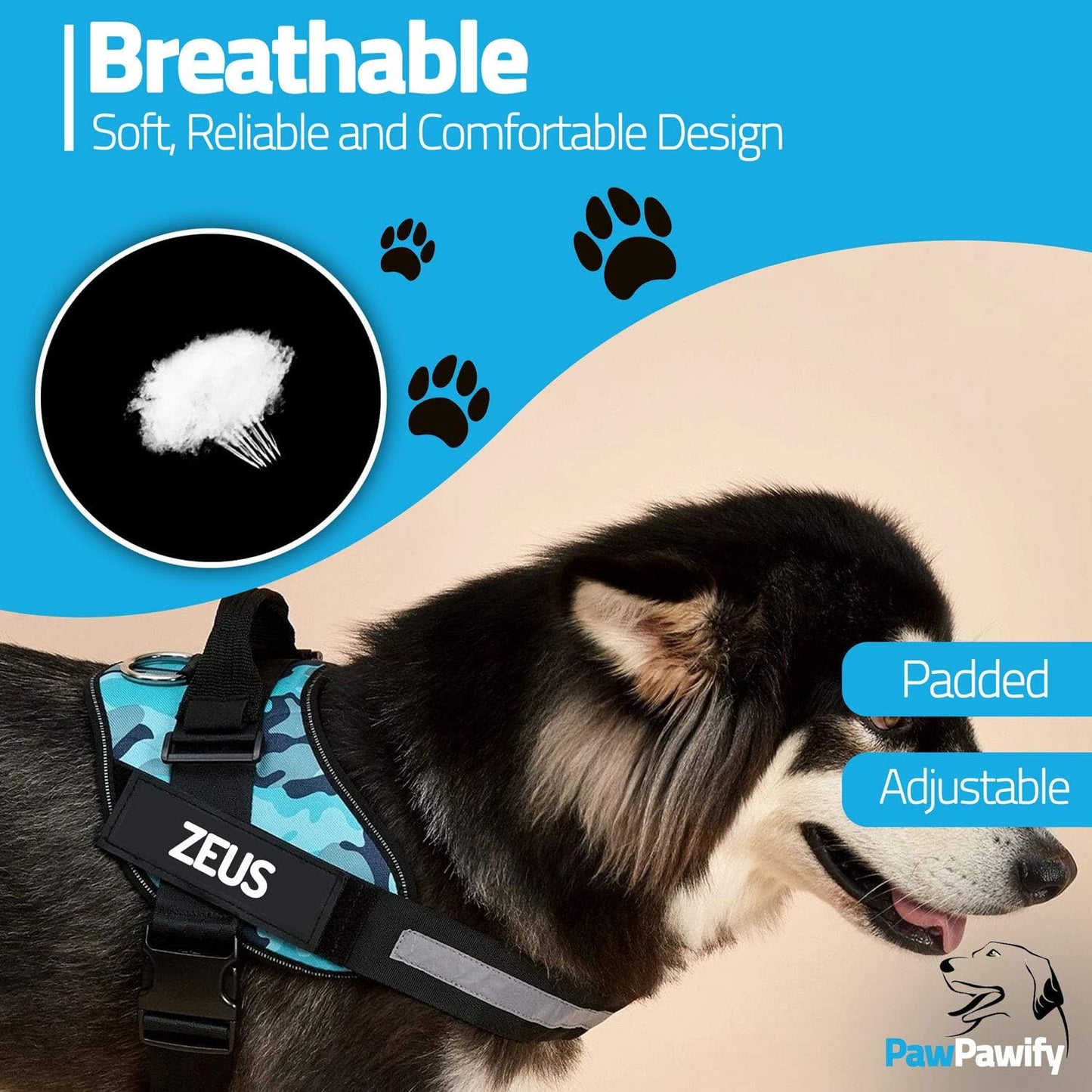 PawPawify Custom No Pull Dog Harness with Name and Phone Number, Heavy Duty Personalized Pet Vest to Prevent Tugging, Pulling, or Choking, Training and Walking (SkyBlue, XL (60-85 LBS))