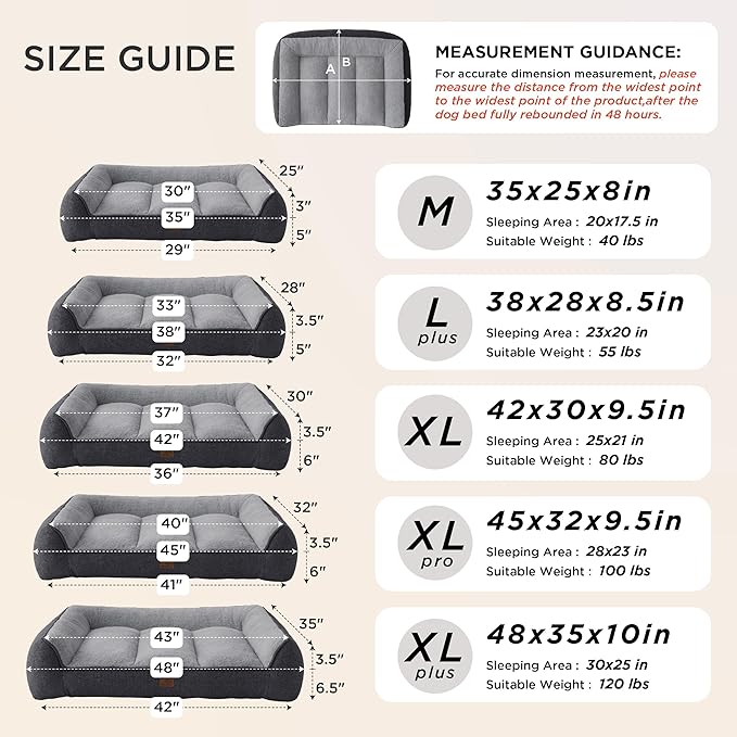 Bedsure SupportMax™ XL Plus Orthopedic Dog Beds Large Sized Dog - Extra Thick Supportive Dogs Couch with Waterproof Washable Cover, Jumbo Pet Sofa with Soft Sherpa and Nonskid Bottom, Grey, 48"