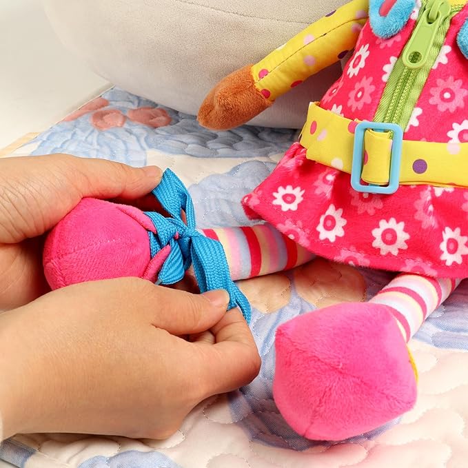 Sugar Snap Plush Learn to Dress Doll for Toddlers - 15" - for 2 Year Old Girl - Montessori