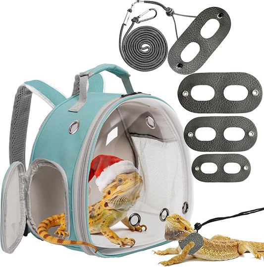 Bearded Dragon Travel Backpack with Harness and Leash Set,Lizard Backpack Travel Carrier,Space Capsule Clear Bubble Window Astronaut Reptile Carrier Backpack, Airline Approved