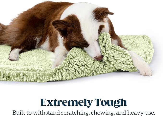 Stoutwool Indestructible Dog Bed - Fluffy Chew Proof Dog Crate Pad - Tough Kennel Pad for Aggressive Chewers - Washable, Ideal for Large Breeds & Fits 42-Inch Crate - 41"x27", Gleam