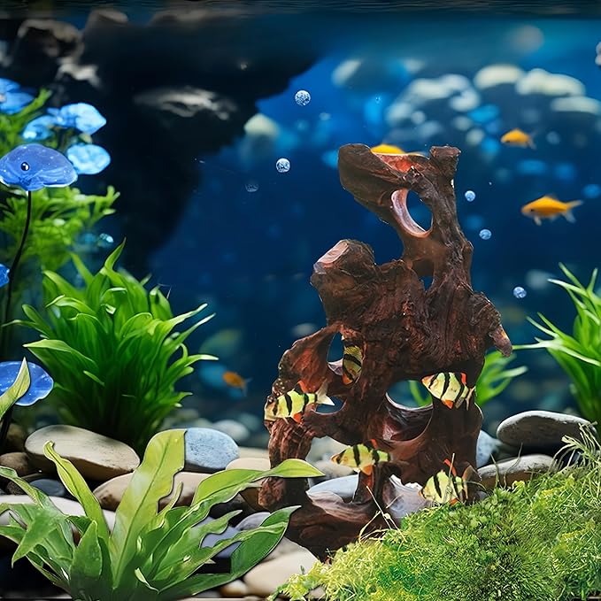 Natural Wood Aquarium Cave Betta Fish Hideout for Aquarium Fish Tank Decorations-Reptile Hide-Snake Hide-Cave for Cichlids Habitat Shelter for Crayfish Shrimp and Other Aquatic Pets 6.1-9.8"