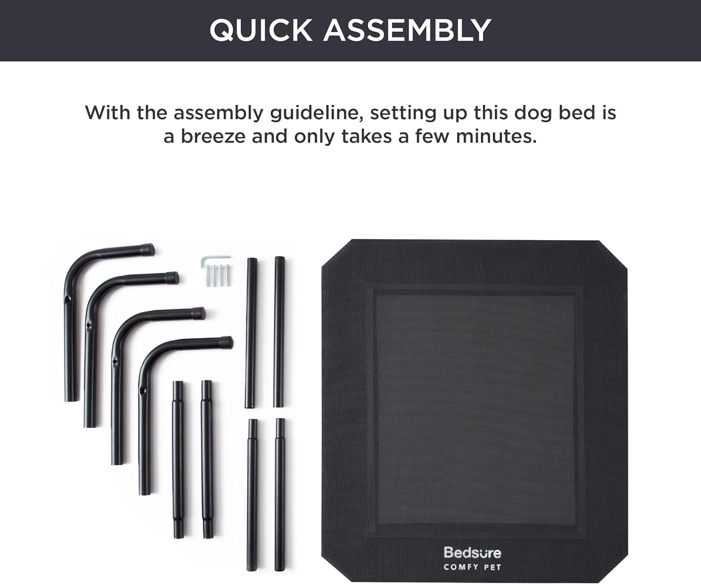Bedsure Outdoor Elevated XL Dog Bed, Portable Indoor & Outdoor Cooling Raised Cot Pet Hammock Bed with Skid-Resistant Feet, Frame with Breathable Mesh, Black, 54 inches