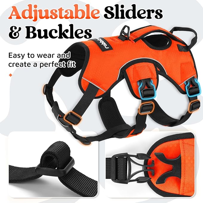 rabbitgoo Escape Proof Dog Harness, Soft Padded Full Body Pet Harness, Reflective Adjustable No Pull Vest with Lift Handle and Leash Clip for Large Dogs Walking Hiking Training, M, Orange