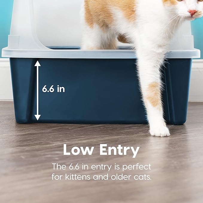 Bundle of IRIS USA 2 Pack XX-Large Cat Litter Boxes with Scatter Shield and Scoop, Open Top High Sided Cat Litter Pan, Black & Navy