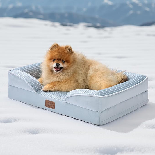 Bedsure Orthopedic Dog Beds for Small Dogs - Washable Small Dog Cat Bed Waterproof, Comfort Pet Couch Sofa with Washable Removable Cover, Pets Bed with Nonskid Bottom, Cooling Blue, 24"