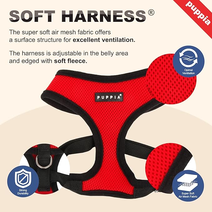 Puppia Soft Dog Harness No Choke Over-The-Head Triple Layered Breathable Mesh Adjustable Chest Belt and Quick-Release Buckle, Royal Blue, X-Large