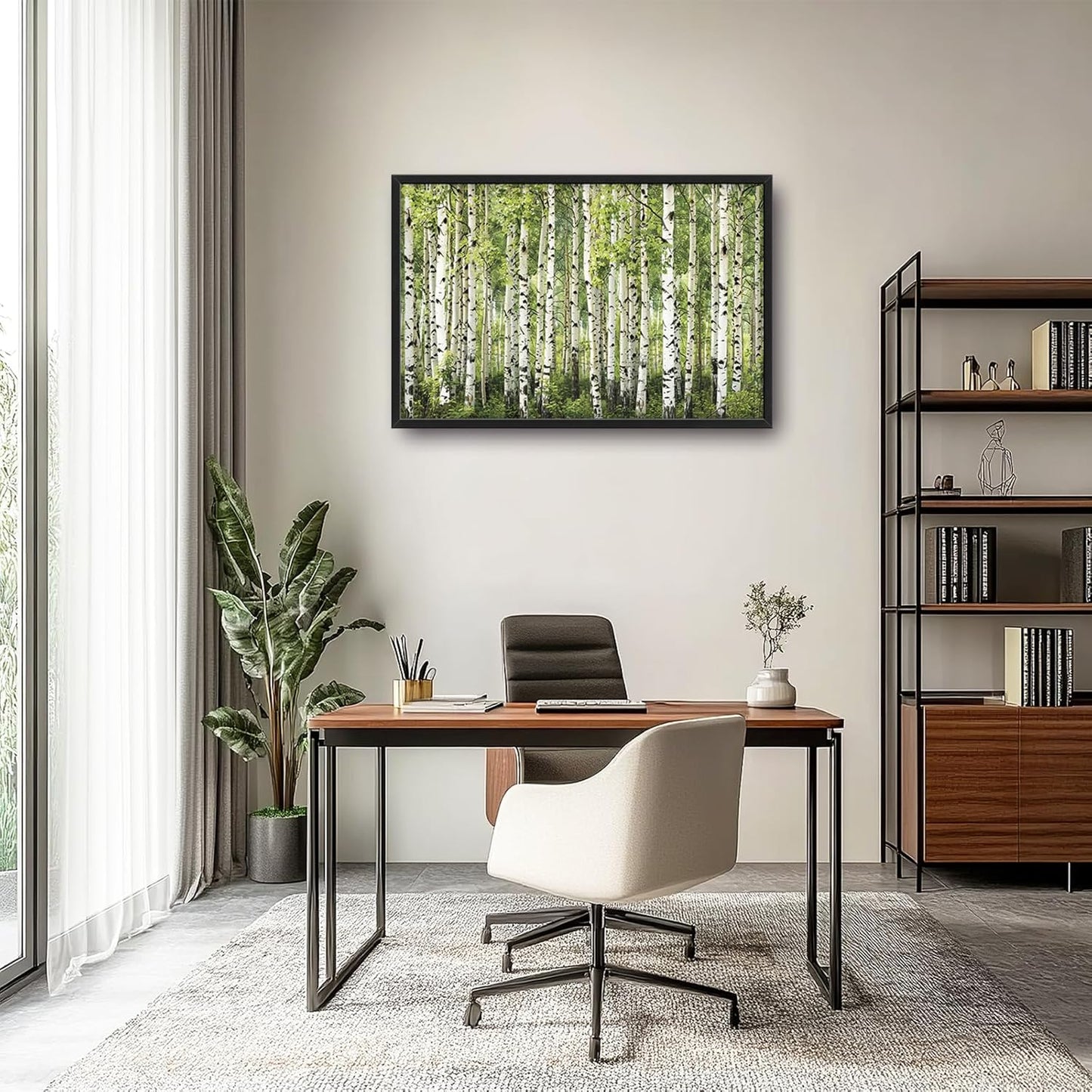 Extra Large Birch Tree Framed Wall Art for Living Room,Oversized Green Aspen Trees Forest Pictures Wall Decor,Canvas Print Painting Modern Artwork Bedroom Office Bathroom 36L" x 24W"