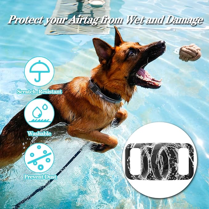 2 Pack Waterproof AirTag Dog Collar Holder Compatible with Apple AirTag, Silicone Hidden Loop Holder for Airtag Tracker, Anti-Lost Dog Collar Air Tag Accessories(Black,Black)