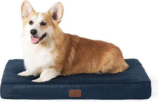 Bedsure Large Dog Bed for Crate - Comfy Flat Pet Beds with Removable Washable Cover, Orthopedic Egg Crate Foam Crate Mat, Suitable for Pet Up to 50 lbs