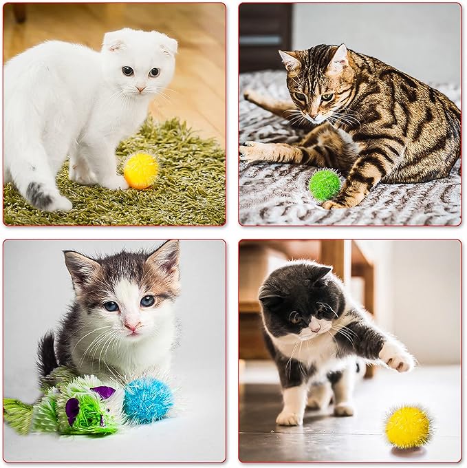 VAPKER 30 Pcs Cat Ball Toys Sparkle Balls Extra Large 2 Inch Cat's Favorite Chase Glitter Ball Glitter Tinsel Pom Poms Balls Orange Color