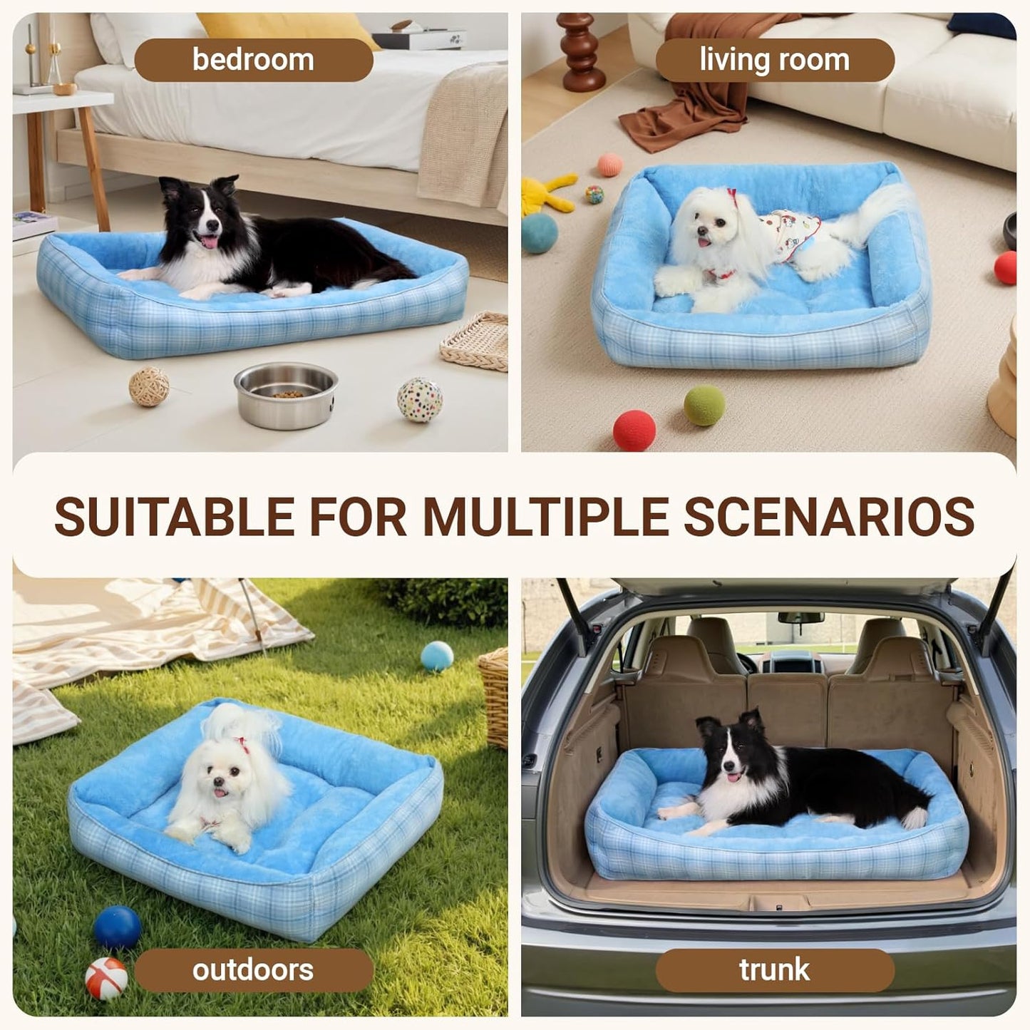 MIHIKK Rectangle Dog Beds for Extra Large Dogs & Cats, Orthopedic Sleeping Pet Bed for Couch with Durable Puppy Cuddler and Anti-Slip Bottom Machine Washable 44 * 30 Inch (Blue)