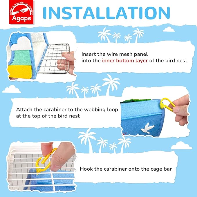 Agape Warm Bird Nest Hammock for Cage, Plush Bird Bed House Hideaway Hut, Birdcage Accessories for Parakeet, Budgie, Cockatiel, Lovebird, Conure, Aviary, Bird Playstand for Cages, Nido para Pájaros