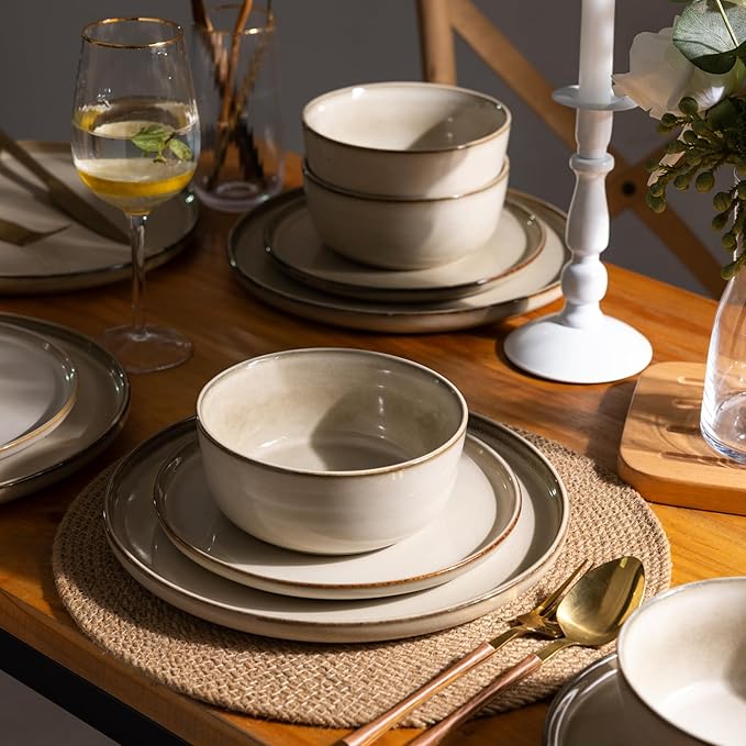 GBHOME Ceramic Dinnerware Sets for 12, 36 Pieces Stoneware Plates and Bowls Sets, Reactive Glaze Dishes -Scratch Resistant, Dishwasher&Microwave Safe