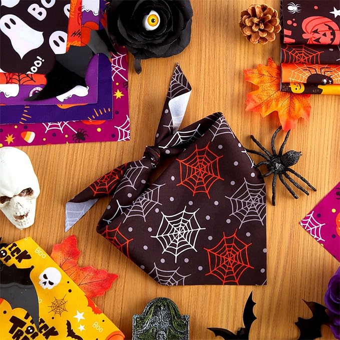 100 Pieces Halloween Dog Bandanas Bulk Pumpkin Ghost Bandanas for Dogs Soft Triangle Bibs Adjustable Triangle for Small Medium Large Pets Halloween Party Costume