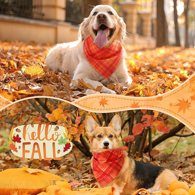 Weewooday 50 Pcs Fall Dog Bandanas Bulk Plaid Bandanas for Dogs Autumn Soft Doggie Bibs Adjustable Triangle Scarves for Small Medium Large Pet Costume(Plaid Pattern, 31.5 x 21.7 x21.7 Inch)