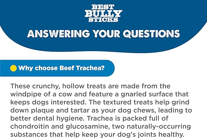 Best Bully Sticks Premium 6 Inch Beef Trachea - 20 Count (Pack of 1) - All-Natural, Grain-Free, Single-Ingredient, Supports Dental Health