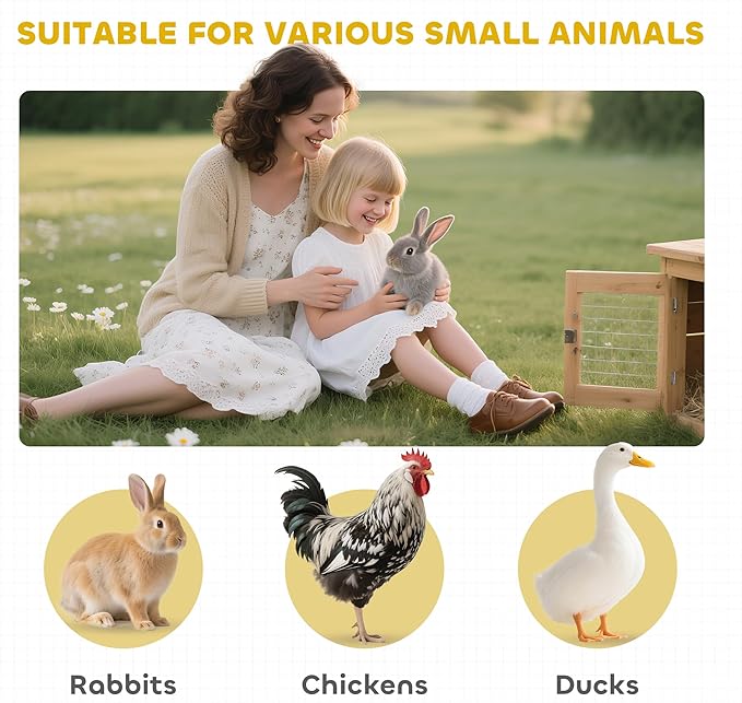 PawHut Rabbit Hutch Bunny Cage with Openable Main House, Indoor Outdoor Waterproof Rabbit House, Guinea Pig Cage for Rabbits, Chickens, Ducks, Small Animals with Three Ventilation Doors, Gray