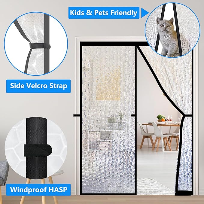 RELIANCER Magnetic Thermal Insulated Door Curtain,Waterproof EVA Door Cover,Fit Doors Size Up to 34"x78",Temperature Protection Insulated Doorway Curtain Partition,Patio Self-Closing Doors Net Screen