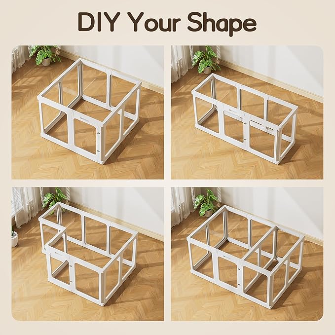 Jalove 12PCS Dog Playpen Clear Puppy Playpen Indoor, 30"H Easy Assemble Transparent Cat Small Pet Play Pen, Sturdy Plastic Dog Fence Crate Kennel Whelping Cage Enclosure for Small & Medium Dogs, White