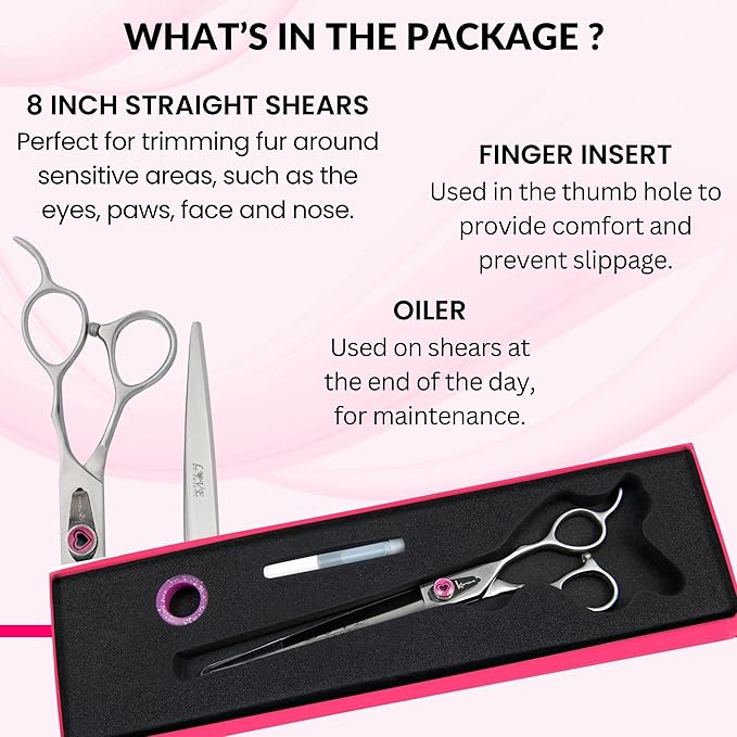 Kenchii Love Dog Grooming Scissors, 8 Inch Straight Shears, Dog Scissors for Grooming, Professional Pet Grooming Scissors, Heavy Duty, Durable and Sharp