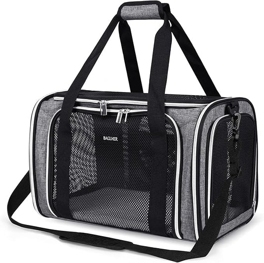 BAGLHER Pet Travel Carrier, Cat Carriers Dog Carrier for Small Medium Cats Dogs Puppies, Airline Approved Small Dog Carrier Soft Sided, Collapsible Puppy Carrier. Grey