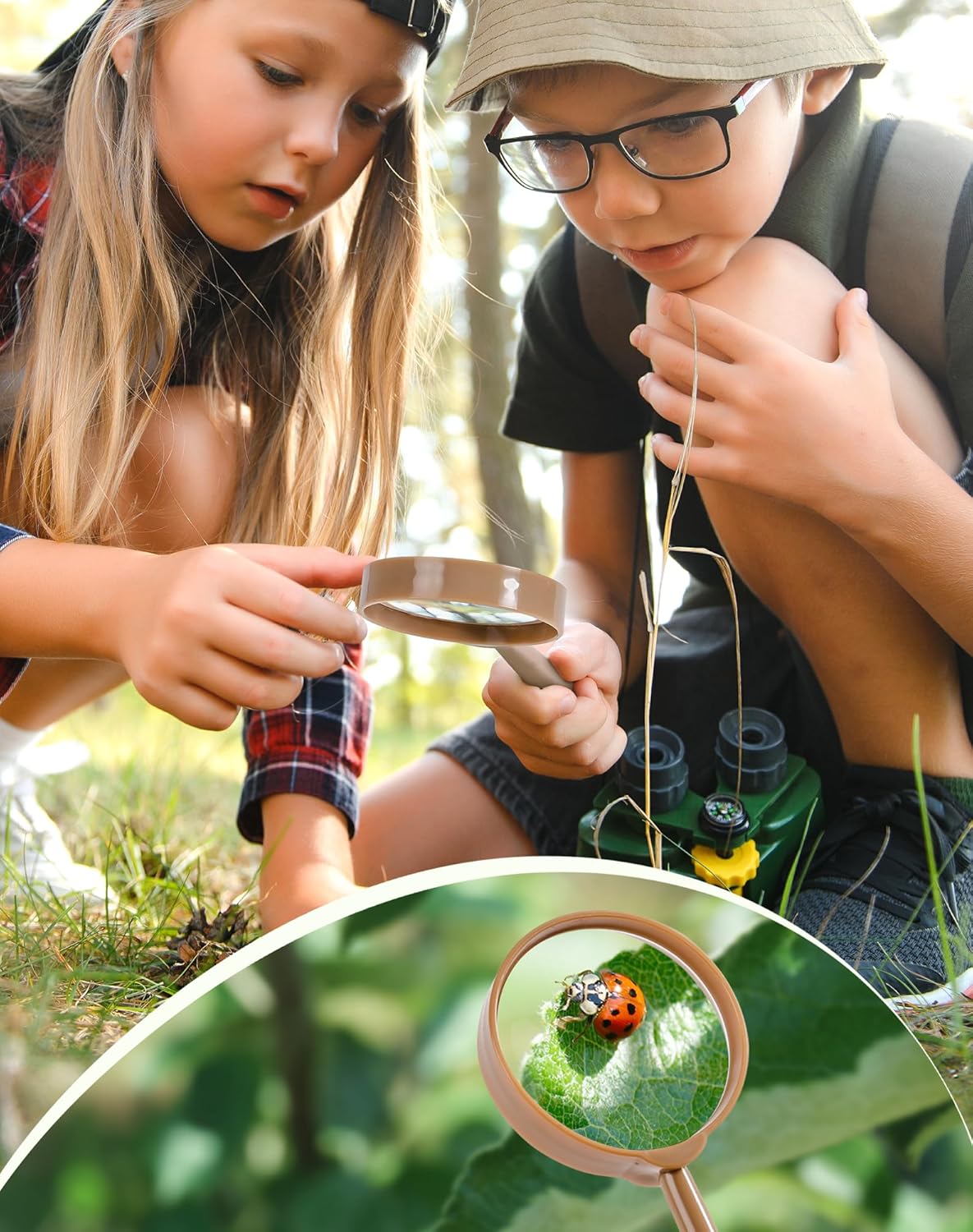 ROBUD Dual Kids Explorer Kit, Bug Catcher Kit with Bags Kit, Green Outdoor Exploration Set for Camping, Montessroi Toy for Kids Coming Closer to Nature，WRP29