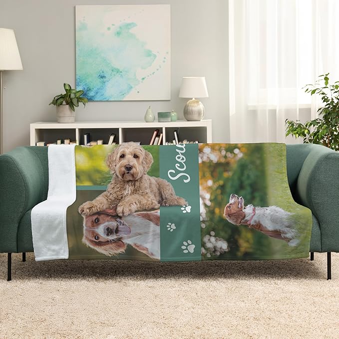 Prints Next Day – Custom 60" x 80" Fleece Pet Lightweight Blanket with Multi-Photo Upload - Personalized with Pet Lightweight's Name - Gift for Dog or Cat Owners - Printed in America