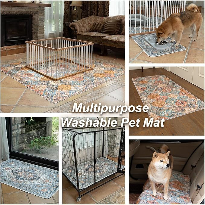 nunubaby 2PACK Washable Pee Pads for Dogs, Stylish, Non-Slip and Leak-Proof Pee Pads. Reusable Potty Pads for Dogs for Crates and Floors.(Brown/Multi, 72" x72" )