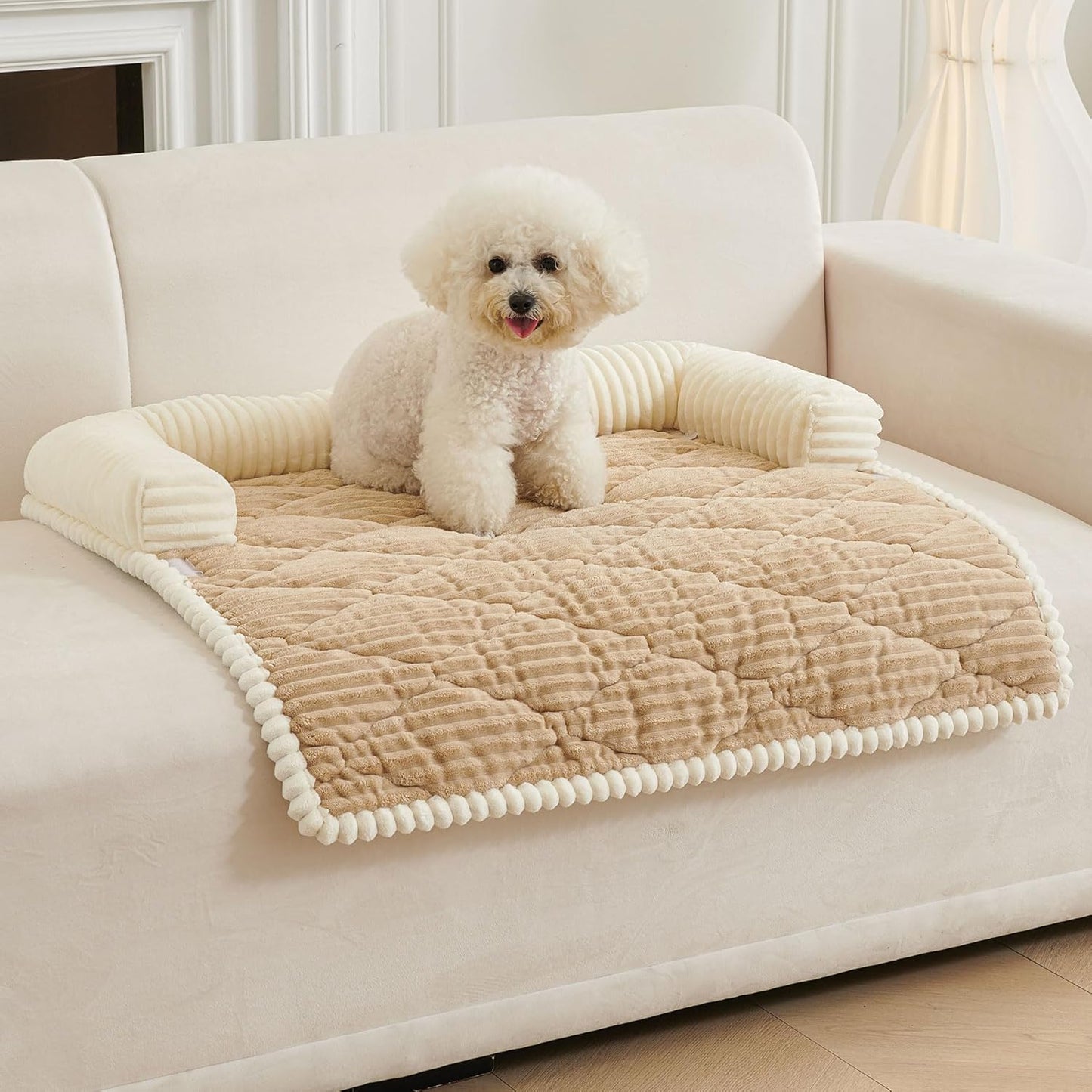 HAOMAIJIA Dog Couch Bed for Medium Dogs, Non Slip Pet Couch Covers for Sofa Thick Soft Washable Dog Couch Cover Protector All Seasons Universal Dogs and Cats Bed Mat (Khaki, Medium)