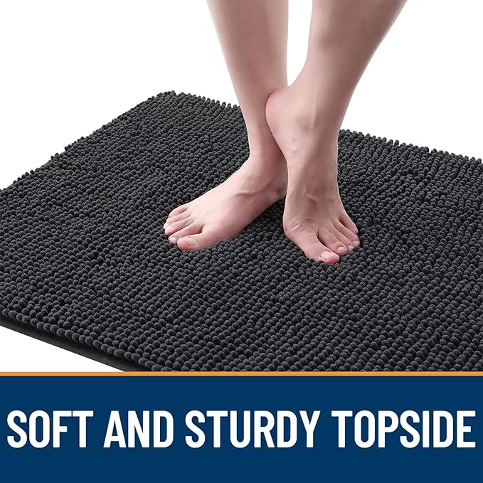 OLANLY Dog Door Mat for Muddy Paws 24x16, Absorbs Moisture and Dirt, Absorbent Non-Slip Washable Doormat, Quick Dry Chenille Mud Mat for Dogs, Entry Indoor Entryway Carpet for Inside Floor, Dark Grey