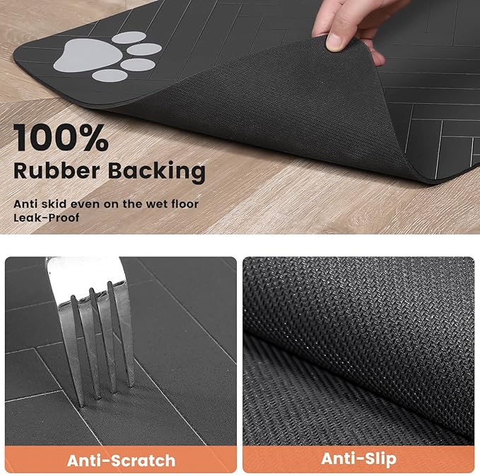 Pet Feeding Mat-Absorbent Pet Placemat for Food and Water Bowl, with Waterproof Rubber Backing, Quick Dry Water Dispenser Mat for Dog and Cat (20"x12", Beige)