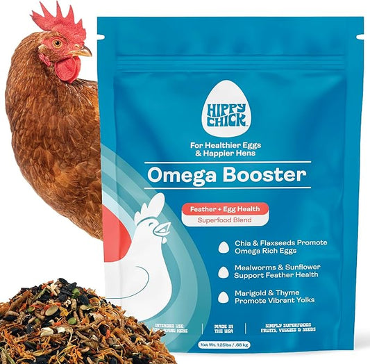 Omega Booster – Omega-3 Eggs & Chicken Supplement for Laying Hens – Egg Laying Booster & Feather Health Support – Natural Poultry Treat, Layer Food Additive & Flock Snack – 1.25 lb Bag