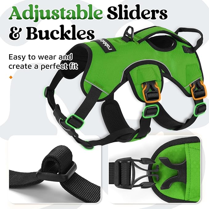 rabbitgoo Escape Proof Dog Harness, Soft Padded Full Body Pet Harness, Reflective Adjustable No Pull Vest with Lift Handle and Lesh Clip for Large Dogs Walking Hiking Training, XL, Green