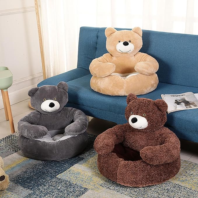 Dog Sofas & Chairs, pet Shape Sofa, Slip Resistant Dog cat Furniture, Adorable Bear Shaped Pet Sofa Bed, Washable Dog cat Couch, Plush Soft Couch for Dogs and Cats S(bottomDiameter46cm) Khaki