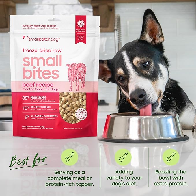 smallbatch Pets Freeze-Dried Raw Dog Food – Duck Recipe – 7oz Small Bites – Grain Free, High Protein, Complete Meal or Topper – Made in USA with Organic Produce & Humanely Raised Duck