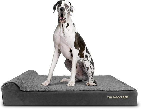 The Dog’s Bed Orthopedic Headrest Dog Bed XXL Grey Plush 54x36, Memory Foam, Pain Relief for Arthritis, Hip & Elbow Dysplasia, Post Surgery, Lameness, Veterinary Approved, Waterproof Washable Cover