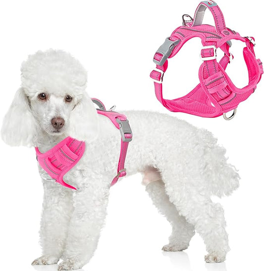 BARKBAY Dog Harness No Pull with ID Tag Pocket - Heavy Duty, Reflective, Easy Control for Large Dogs(Pink,XS)