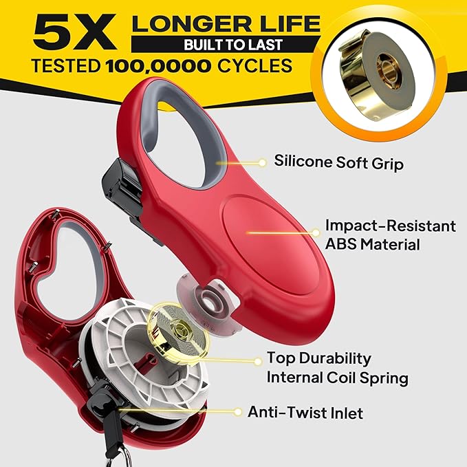 Fida Retractable Dog Leash, 16 ft Dog Walking Leash for Small and Medium Dogs up to 44lbs, 360° Tangle-Free, Red