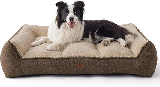 Bedsure SupportMax™ Orthopedic Dog Beds Large Sized Dog - Extra Thick Supportive Large Dogs Bed with Waterproof Washable Cover, L Plus Comfort Pet Sofa with Soft Sherpa and Nonskid Bottom, Brown, 38"