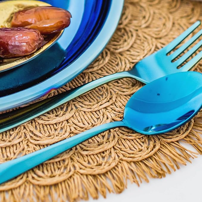 Ahimsa Stainless Steel Kids Utensils - Kids Fork and Spoon Set, Pediatrician Designed Toddler Utensils, 100% BPA Free & Dishwasher Safe (Iridescent Blue)