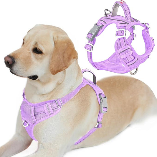 BARKBAY Dog Harness No Pull with ID Tag Pocket - Heavy Duty, Reflective, Easy Control for Large Dogs(Violet Purple,L)