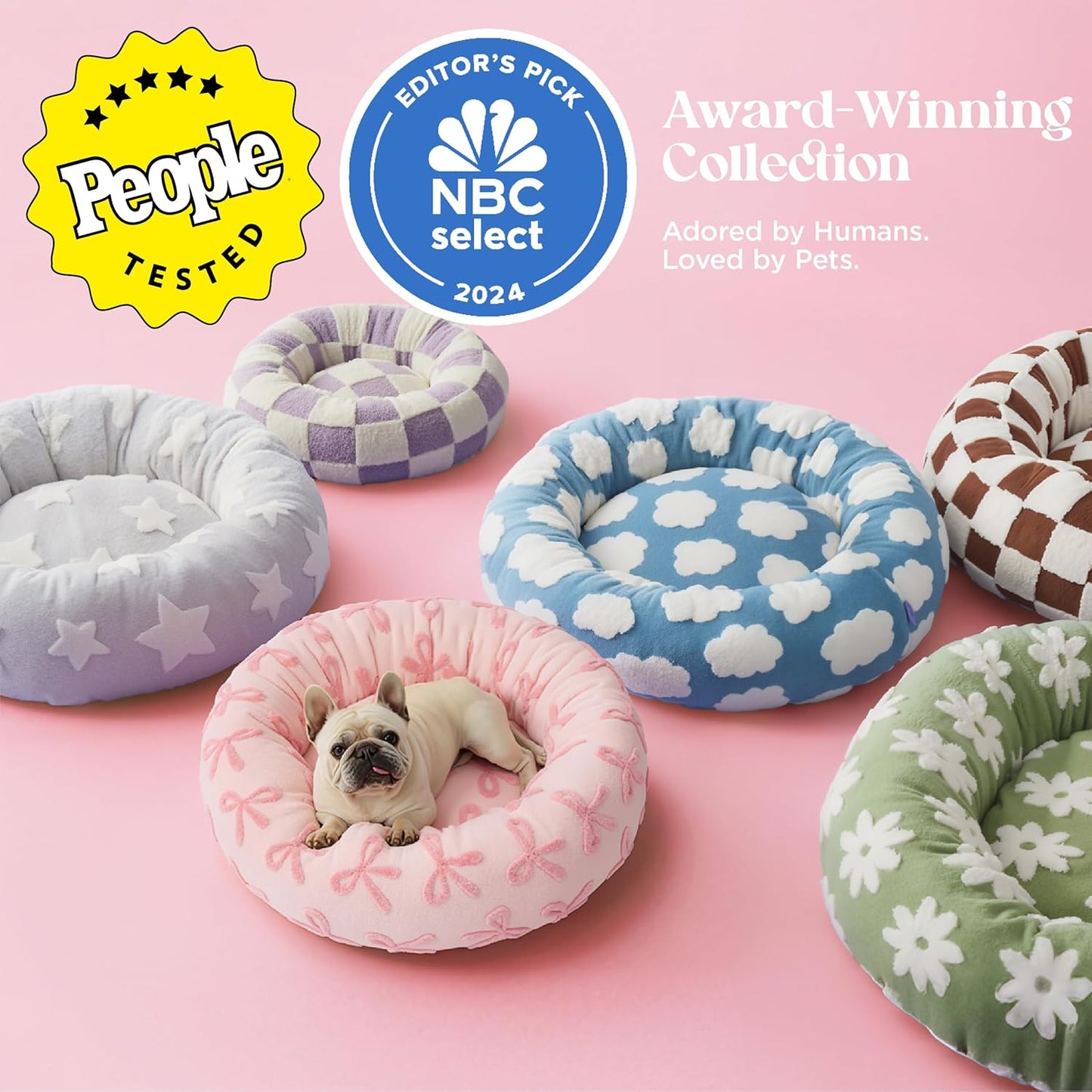 LE SURE Donut Large Dog Bed - Round Cat Beds for Indoor Anti-Anxiety Calming Pet Beds, Washable Cute Modern Beds with Teddy Sherpa Plush & Anti Slip Bottom, 36 Inch, Pink Taffy