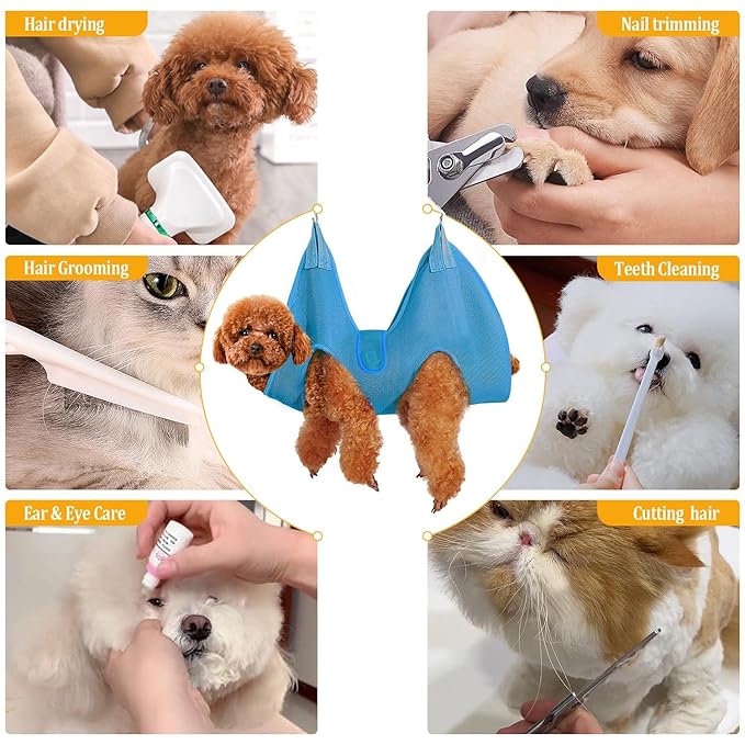 JIURUN Cat Grooming Hammock for Nail Trimming, Pet Grooming Hammock(XS),Trimmer, Nail File, Pet Comb，for Cats Dogs LED Collar Light Rechargeable and Bat Costume Wings