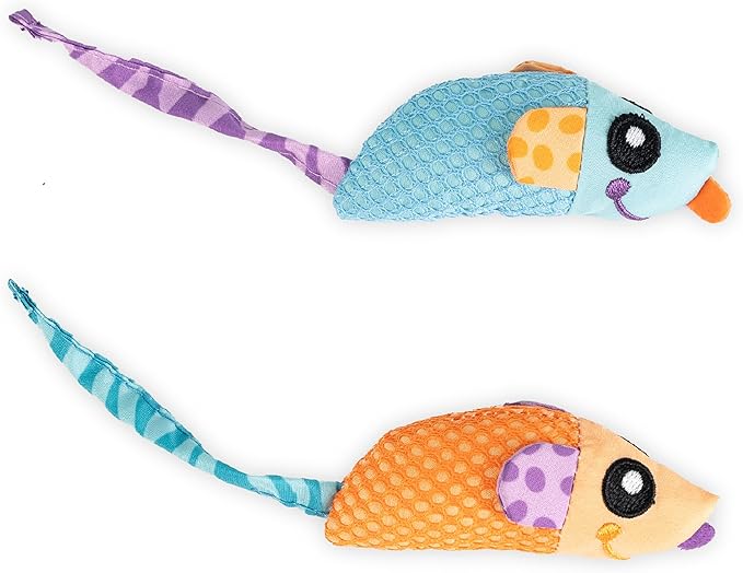 Catstages Catnip Chew Mice 2 Pack– Interactive Dental Cat Chew Toy that Helps Clean Teeth, Mouse, Multicolored