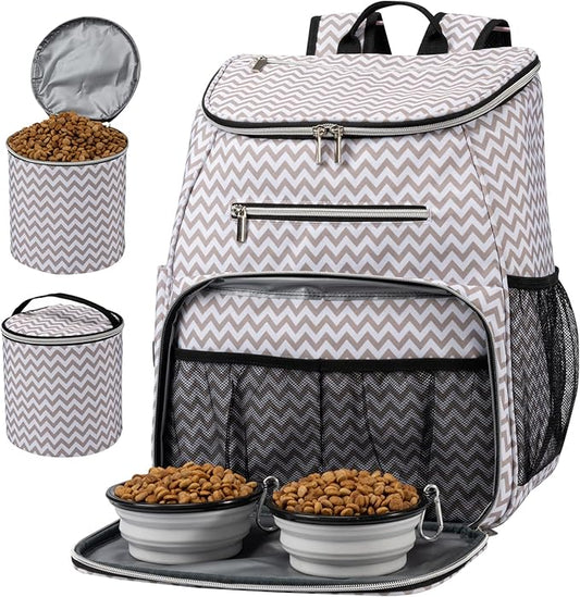 BAGLHER Dog Travel Bag Backpack, Airline Approved Pet Supplies Backpack, Dog Travel Bag with 2 Silicone Collapsible Bowls and 2 Food Baskets BLW
